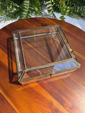 Vintage Brass and Glass Trinket Box – Medium Size Rectangular Jewellery